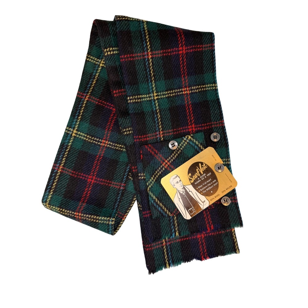Scarf Vest Plaid Wool Blend Button Front Modern Scarf Vest Unisex